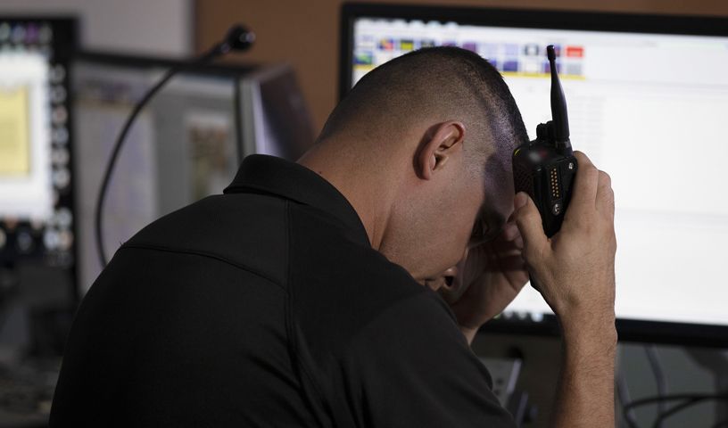 Man using PTT radio